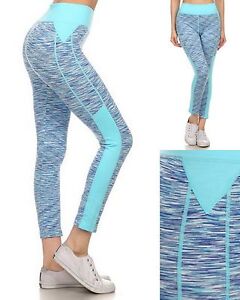 Womens-Leggings-Stretch-Yoga-Fitness-Workout-7-8-Length-Pants-Blue-Multi