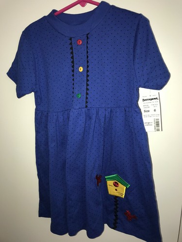 New Vintage Y2K Girls Buster Brown Blue Black Polka Dot Bird House Dress 6 - Picture 4 of 9