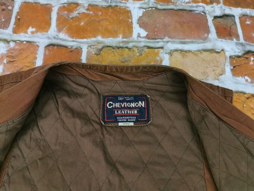 Chevignon Vintage Denim Jäger Leather Vest Brown Casual Size L Tip Top - Picture 7 of 8