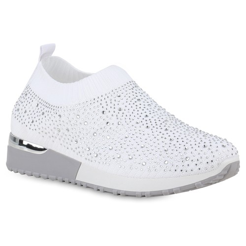 Damen Slip Ons Sportschuhe Sportliche Strass Profil-Sohle Schuhe 841663 - Bild 5 von 10