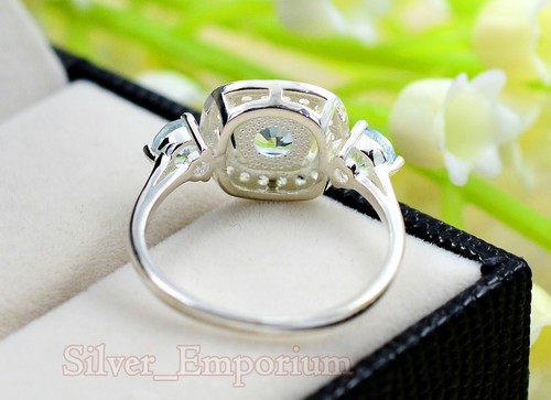 Anillo de boda de plata esterlina 925 natural 7 mm redondo aguamarina piedras preciosas para mujer - Imagen 11 de 12