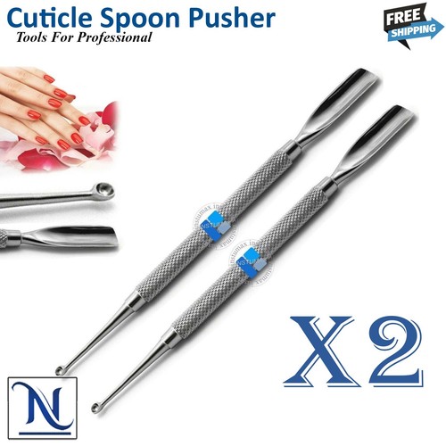X2 Acero Inoxidable Empujador de Cutículas Removedor Cuchara Limpiador de Uñas Pedicura Manicura - Imagen 1 de 4