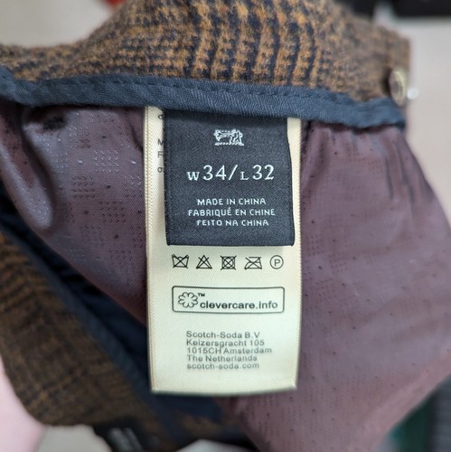 NWT SCOTCH & SODA Plaid Wool Joggers Men's Size 34 x 32 Black Brown Houndstooth - Picture 7 of 10