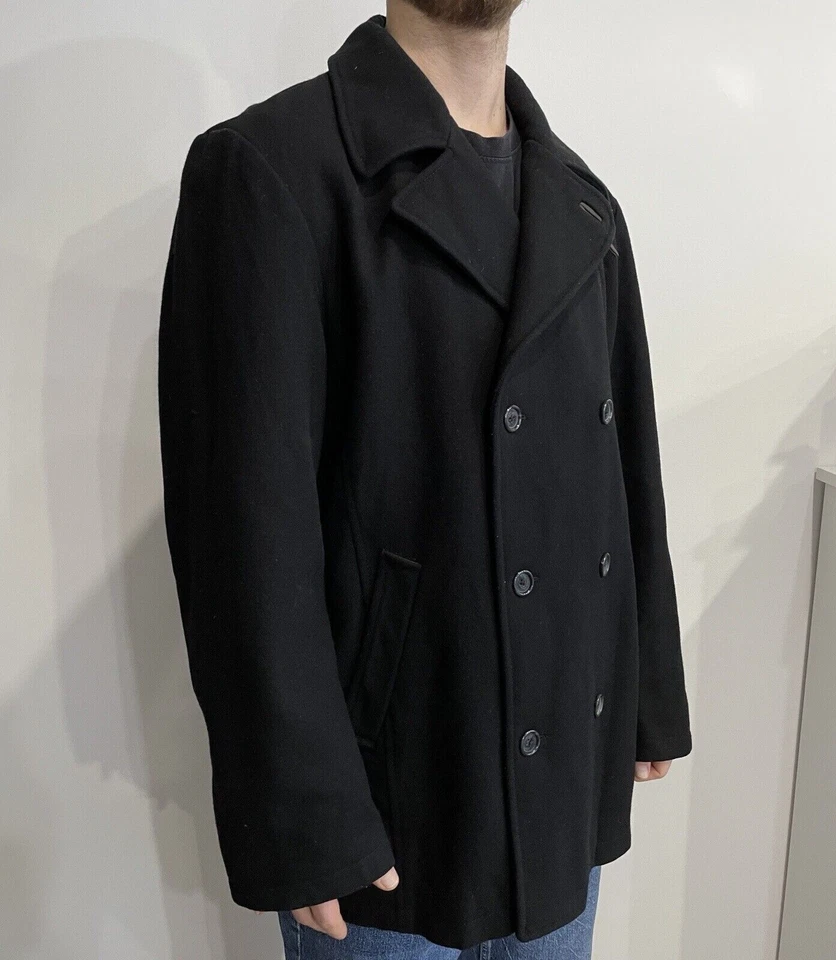 Chaqueta Abrigo DDP Dolce & Gabbana Lana Hombre Negro Cuero Detalles Negro Talla 52 Foto 2 de 4