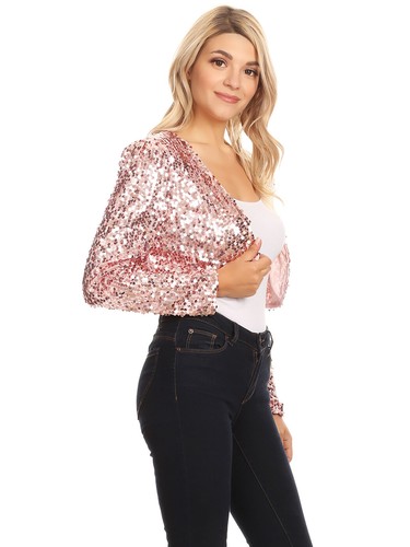 Glänzender Pailletten Langarm Glitzer Cropped Blazer Bolero Shrug - Bild 62 von 85