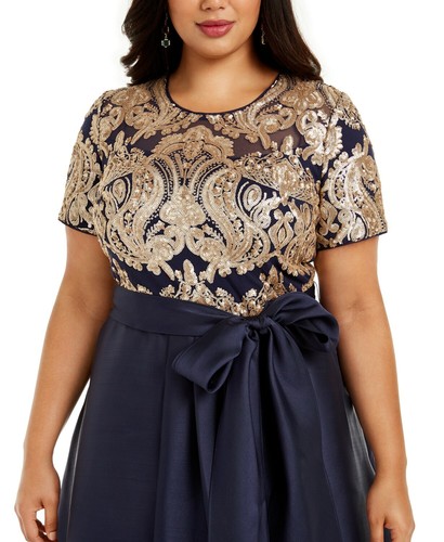 Vestido para mujer R&M Richards talla grande manga corta lentejuelas adornado alto-bajo - Imagen 4 de 19