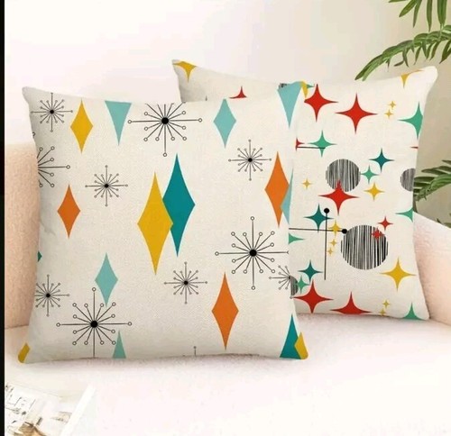 Mid-century Pillow Covers Linen Blend Set Of 4 Zipper Closure COVERS ONLY 18" - Picture 4 of 7