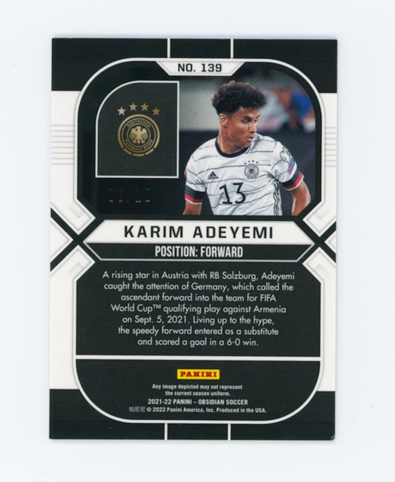 Tarjeta de novato 2021-22 Karim Adeyemi Panini Obsidian TMALL Red Flood Alemania 6/10 Foto 2 de 3