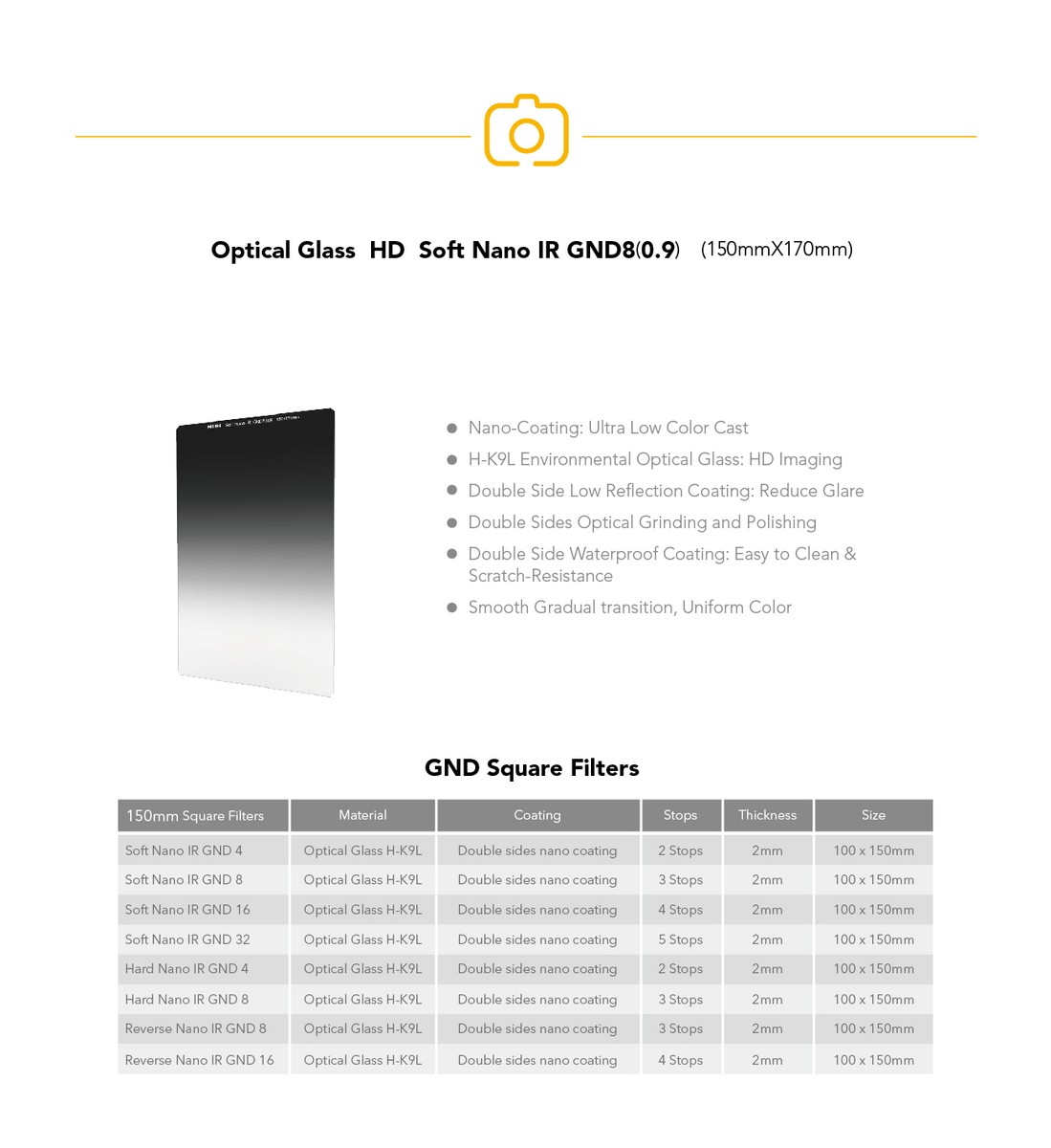 Nisi 150X170mm 3 Stop 0.9 Nano MC IR GND8 Hard Graduated Nisi 150X170mm 3 Stop 0.9 Nano MC IR GND8 Hard Graduated