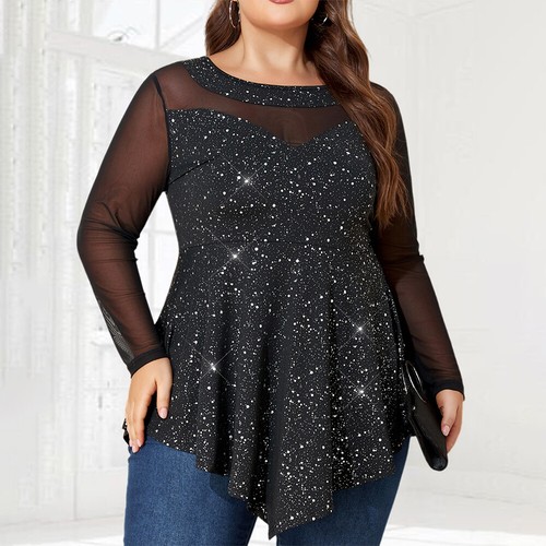 Women Sequin Glitter Tunic Tops Pullover Ladies Long Sleeve Blouse Plus Size - Picture 9 of 17