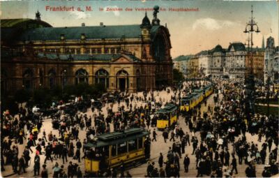 Old postcard Frankfurt under the sign of traffic GERMANY (1017253)