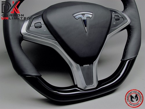 Tesla Model X Model S 2012 2020 Thick Napa Leather Piano Black Steering Wheel v2 - Picture 9 of 24