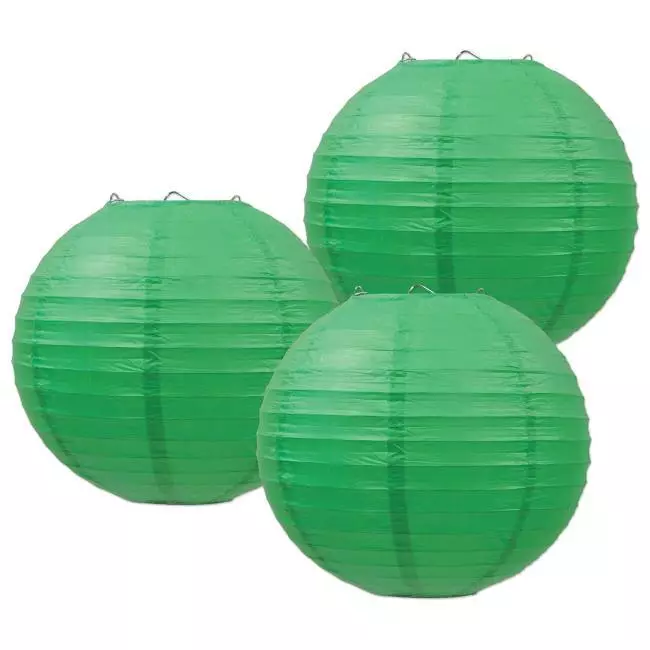 Green Paper Lanterns 9.5 inch 3 Per Pack Green Party Tableware