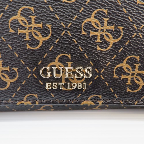 Guess Crossbody Wallet Bag Womens Brown Logo Print Chain Strap Silver Hardware - Picture 2 of 11