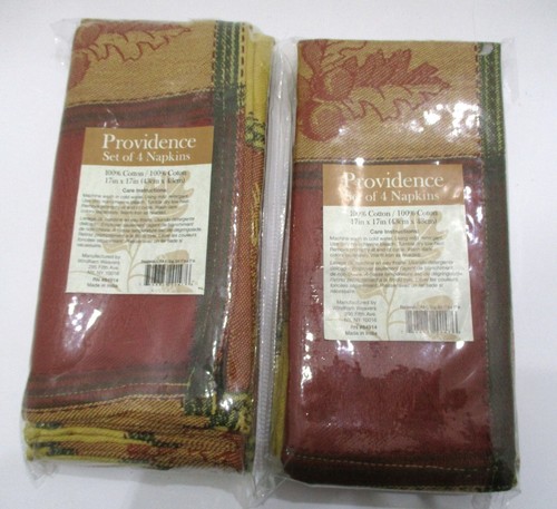 2 Sets of 4 Providence 100% Cotton Cloth Napkins Fall Colors & Pattern NEW - Picture 2 of 4