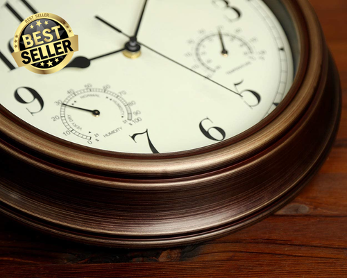 12" Waterproof Indoor Outdoor Wall Clock Silent Non-Ticking with Temp & Humidity - Picture 7 of 7