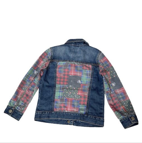 Gap Plaid Patchwork Denim Jean Jacket Girls Size Small 6 7 Kids - Picture 3 of 9
