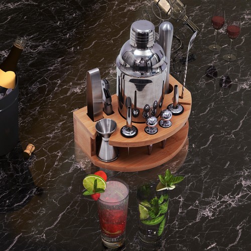 12er Set Edelstahl Cocktail Shaker Barkeeper Kit Mixer Zubehör mit Ständer - Bild 8 von 10