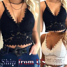 Women Ladies Sexy Crop Top Bra Vest Lace Bustier Bralette Camisole Tank US