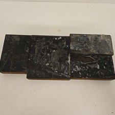 4x Vintage Printing Press Blocks Western Themed Fisherman Horses