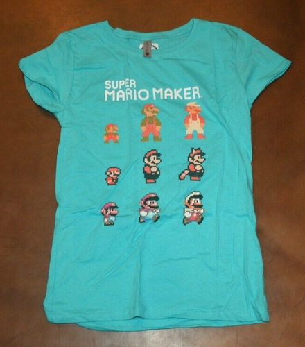 NINTENDO Super Mario Character Evolution T-Shirt XL 14/16 Blue NEW Girls Maker - Picture 2 of 6