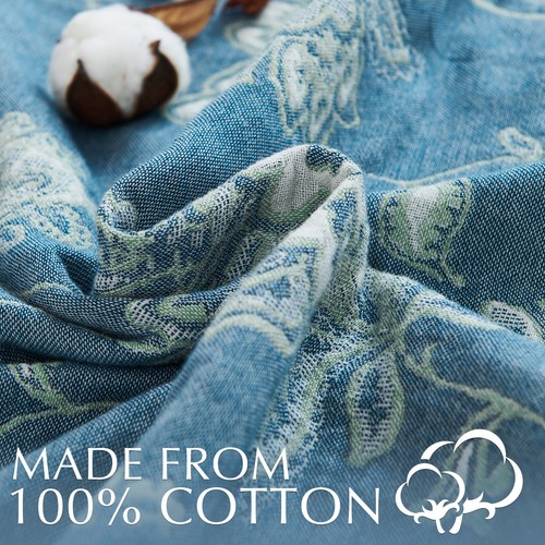100% Cotton Throw Blanket for Couch 4 Layer Floral Embroidered Blanket - Picture 13 of 40