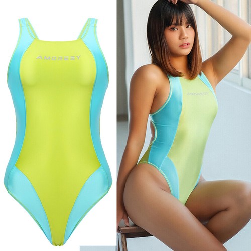 AMORESY Damen Satin glänzend Surf Bademode wettbewerbsfähiger Badeanzug Bademode - Bild 29 von 58
