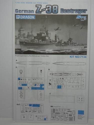 DRAGON SMART KIT 1/700 COD. 7134 GERMAN Z-38 DESTROYER + BERRETTO U.S.NAVY WWII - Foto 9 di 12