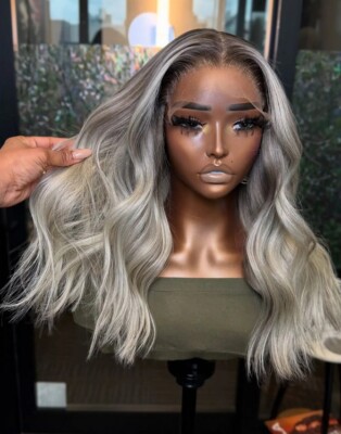 Ombre Silver Blonde Wig Wave 13x4 Lace Front Human Hair Wig For Women 