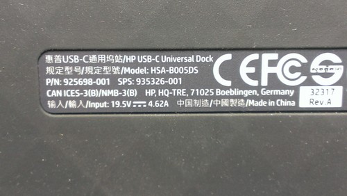 HP USB-C Universal Dock HSA-B005DS 925698-001 935326-001 with No AC adapter - Picture 7 of 8