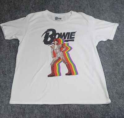 David Bowie T Shirt White Music Rock 80s Size L Large Retro eBay