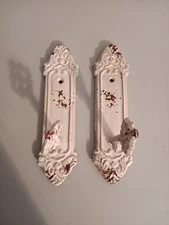 Metal OLD FASHIONED SKELETON KEY WALL HOOKS Antique White Set Of 2 Victorian(Pa)