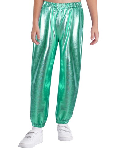 Kids Girls Shiny Metallic Dance Pants Jazz Hip Hop Stage Performance Sweatpants - Picture 76 of 106