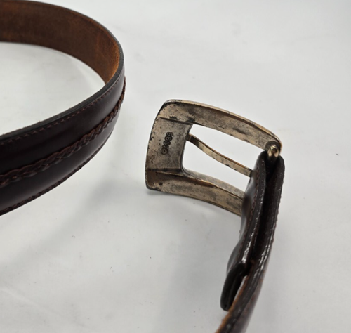 Vintage 90s ONYX Brown Leather Western Belt Gold-Tone Buckle Men's 36 #74807 - Imagen 6 de 6