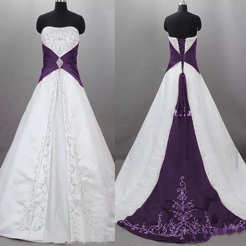 Vintage Wedding Dresses Embroidery Satin Strapless Retro A Line Bridal Gowns - Picture 24 of 26