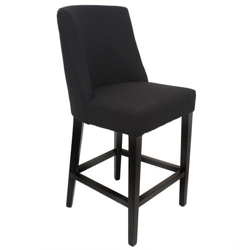 Black Upholstered Barstool with chrome ring on back - Picture 3 of 5