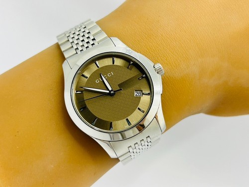 Discount Gucci G-Timeless 126.4 Quartz Champagne Dial 38mm Watch Excellent A1142 - Picture 2 of 12