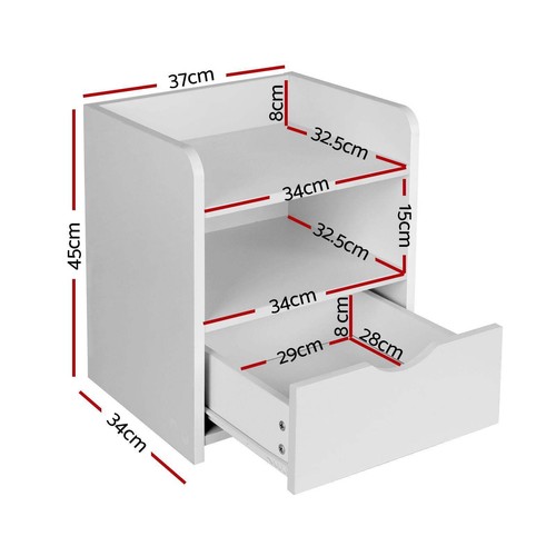 Artiss 2X Bedside Table 1 Drawer with Shelf - FARA White - Picture 2 of 8