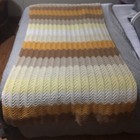 Vintage Retro Hand Crocheted Ripple Chevron Afghan Multicolored Golds 36X 72 In