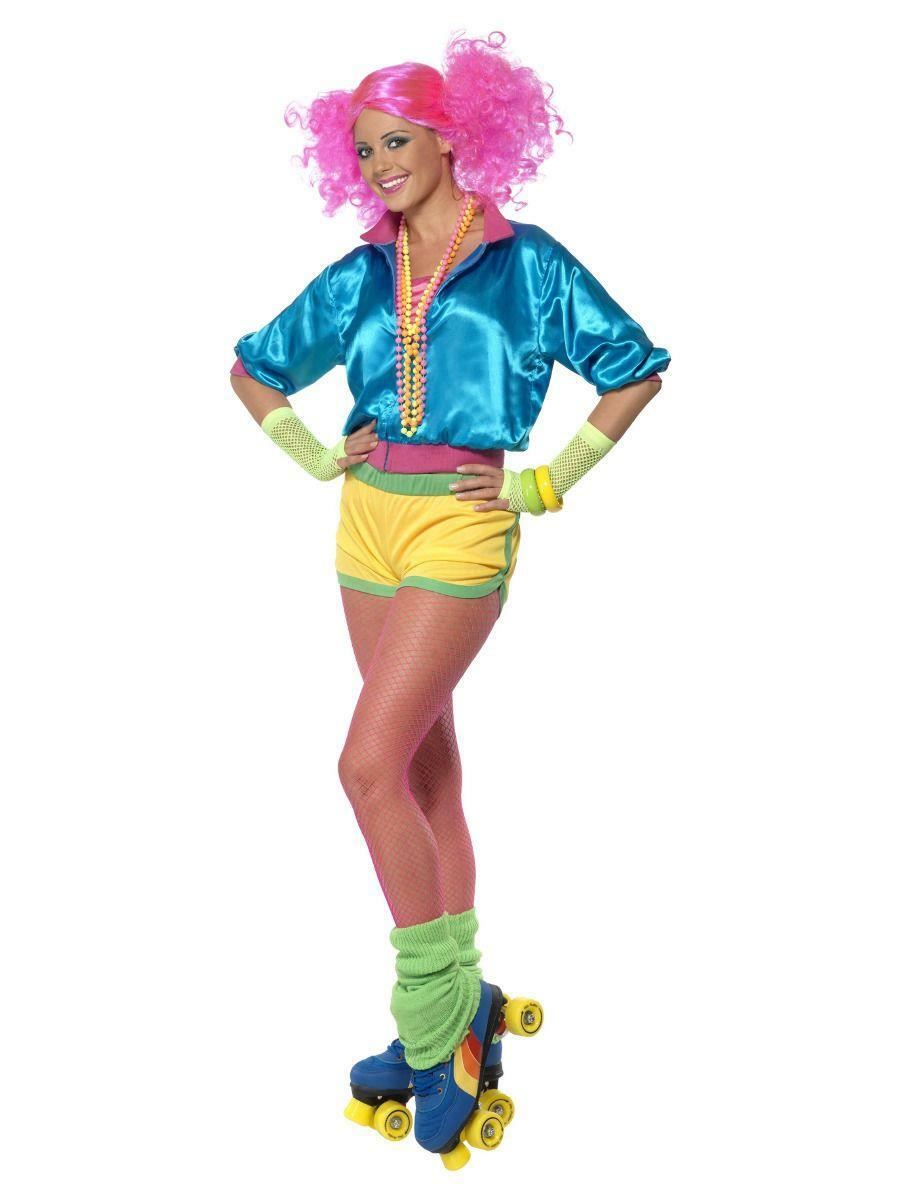 Adult Ladies 1980s Skater Girl Neon Disco Festival Fancy Dress Party Costume