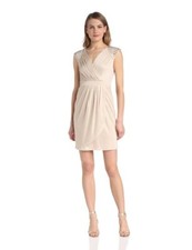 VINCE CAMUTO Faux Wrap, Gold Jewels on Sleeves Champagne Cocktail Dress (6) NWT