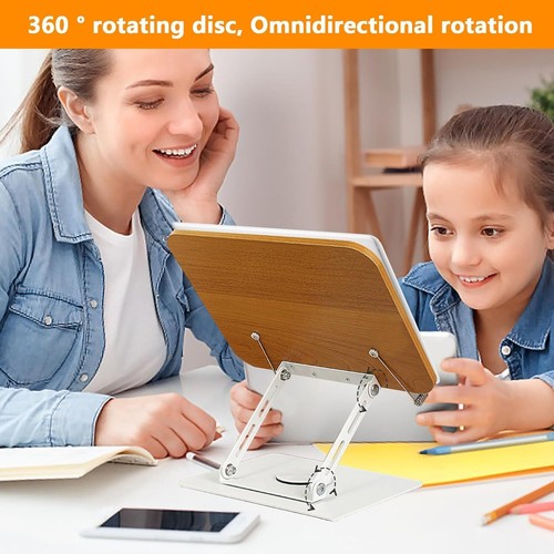 Book Stand Reading Holder 360° Swivel Base Wooden Foldable Recipe Textbook Stand - Picture 6 of 9