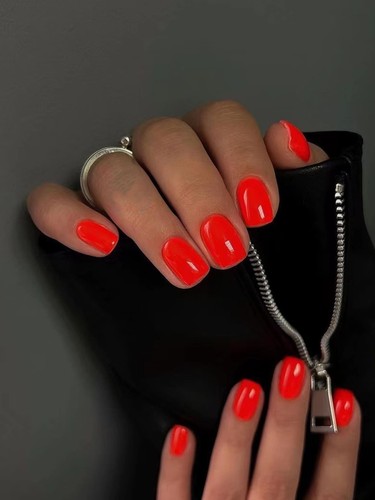 24pcs/set Short Square Fingernail Tips In Solid Burning Orange False Nails Press - Picture 4 of 6