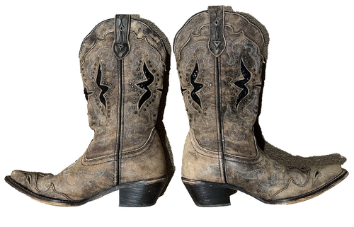 Laredo Lucretia Brown Leather Western Snip Toe Boots Snake Inlay Women’s Size 7M - Picture 2 of 8