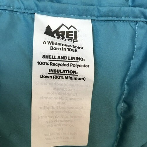 REI Down Puffer Jacket Kids XLarge Full Zip Turquoise - Picture 9 of 12