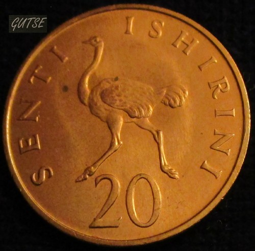 *GUTSE* TANZANIA, 20 SENTI 1975, OSTRICH, UNCIRCULATED.