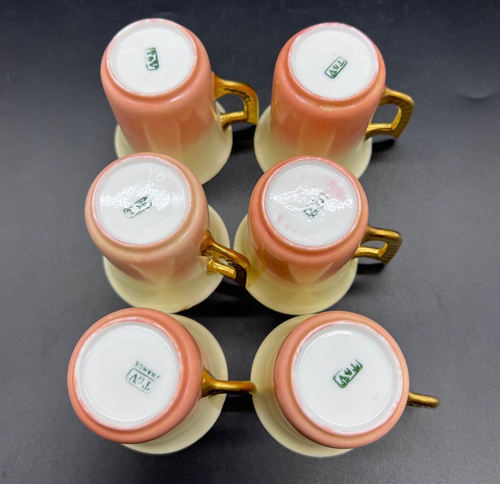 Set 6 tazzine e piattini da caffè antichi 1890 Tressemann & Vogt T&V Rose Blush Limoges - Foto 7 di 11