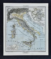 1875 Lange Map - Physical Italy - Rome Plan Italian Alps Vesuvius Etna Sicily
