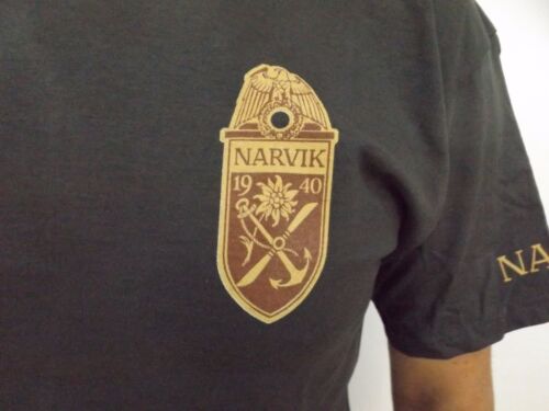 Cazador de Montaña Paracaidistas Marina Dietl T-Hemd Camiseta "Narvik ", Gris - Picture 2 of 4