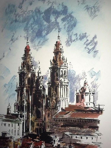 Vintage Abstract Art Litho Santiogo ?? by John Hansen 26 x 12" - Picture 7 of 8